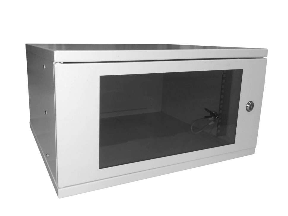 Шкаф настенный 19" 5U серия COMPACT (530х450х279), передняя дверь стекло, серый, Netko