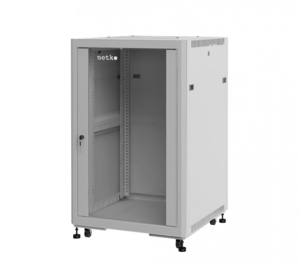 Шкаф напольный 19" Netko 27U серия Optima (600х600х1362), передняя дверь стекло, серый, разобранный (упакован в 2 коробки)
