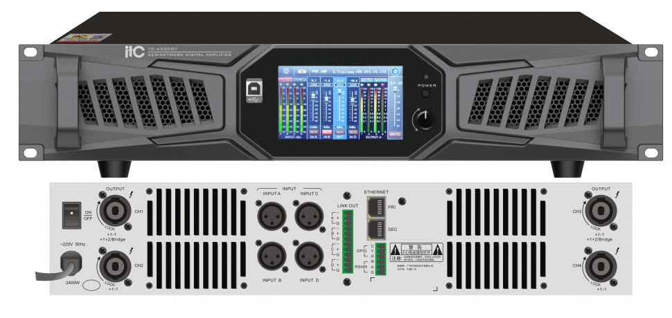 ITC TC-4500DT  Dante усилитель, 4-канальный 8Ω×4: 500 Вт