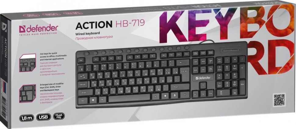 Клавиатура USB ACTION HB-719 RU BLACK 45719 DEFENDER
