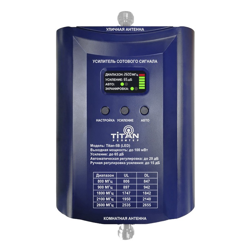 Репитер Titan-5B (LED), 2G/GSM/EGSM/4G/LTE/3G/UMTS, усиление 65 дБ